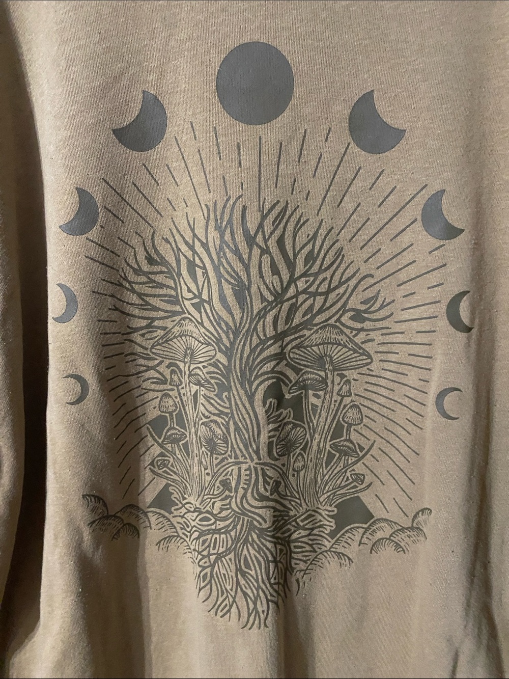 Graphic Moon Phase Tree & Mushrooms Sweatshirt - tan - Picture 2 of 4